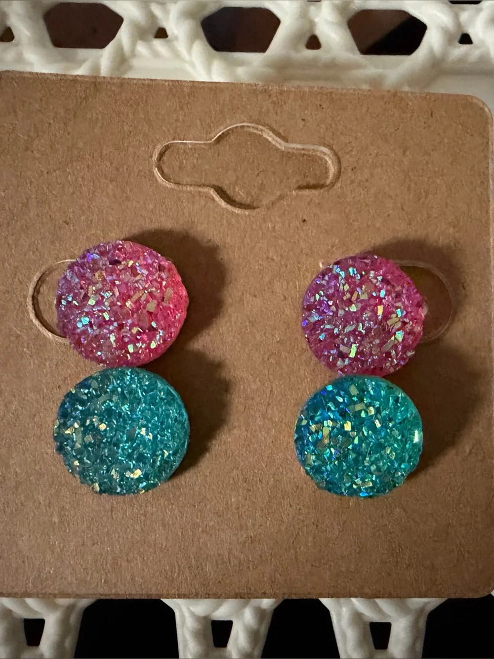 Kids Sparkle hypoallergenic Stud Earrings - Pink & Teal